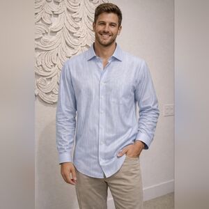 NWT - Daniel Cremieux Light Blue Striped Dress Shirt -Sharp! Men's Size XXL